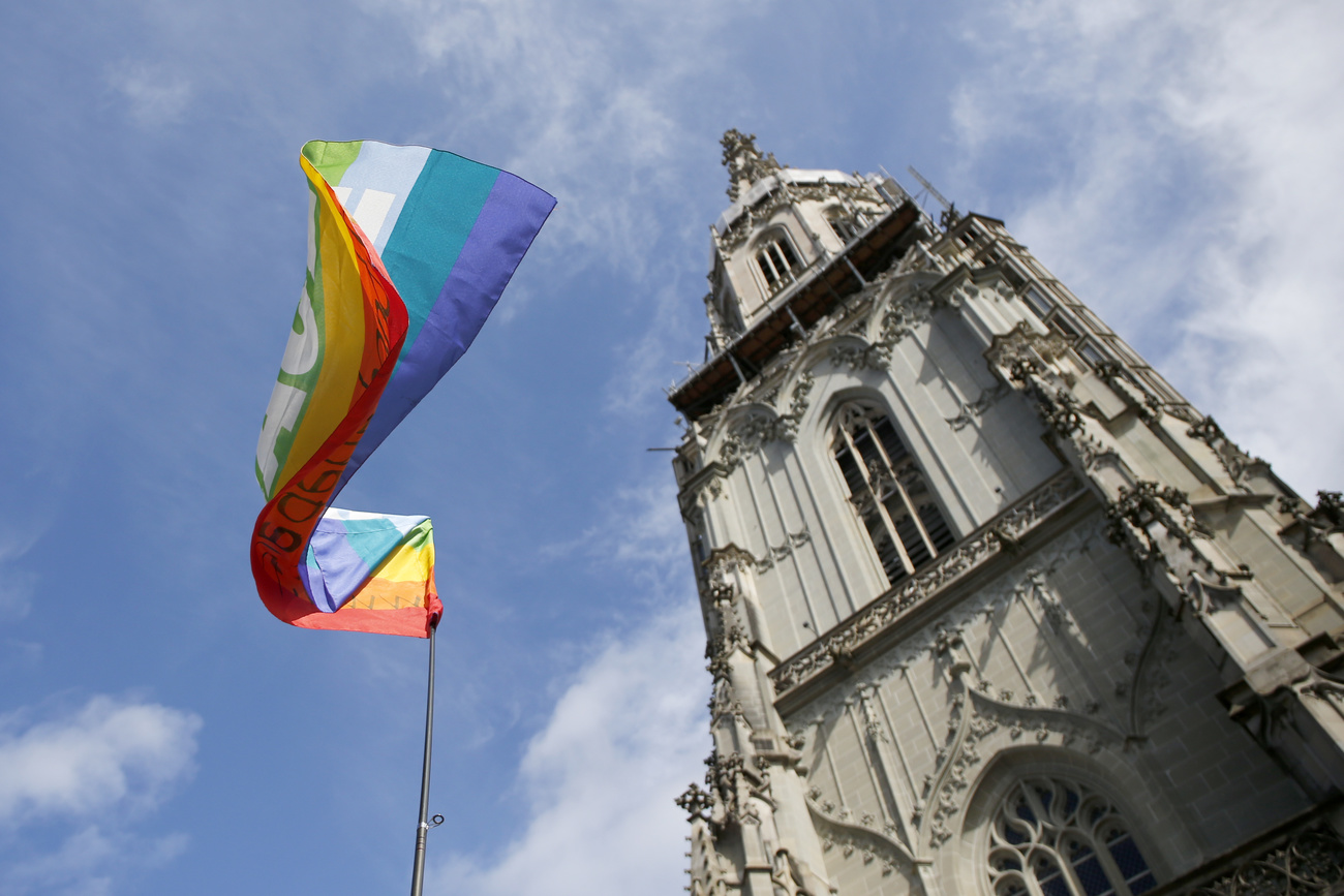 Peace flag in front of the cathedral
