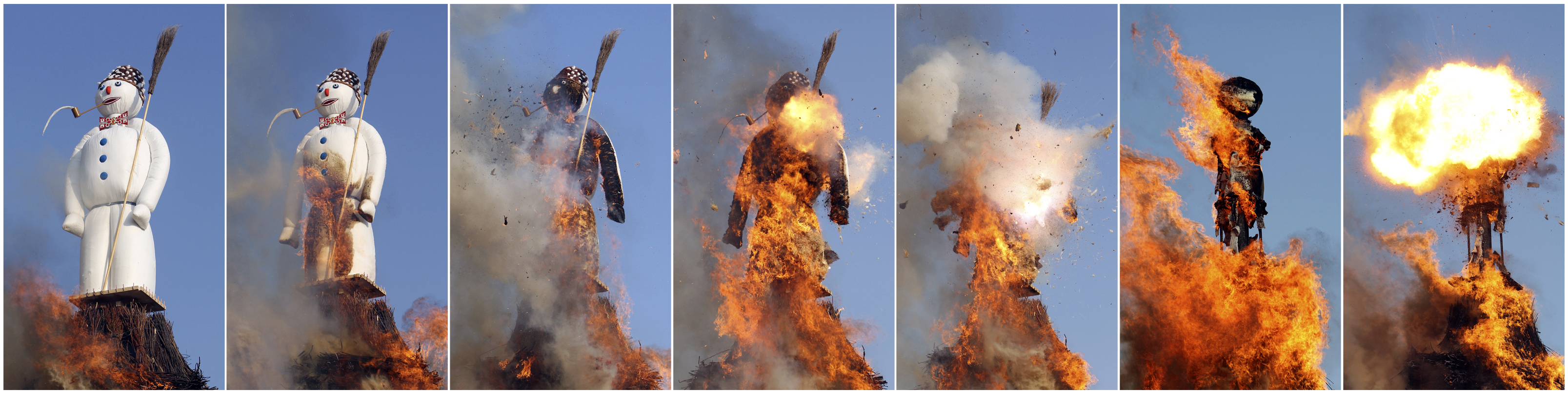 مجسم رجل ثلجي يحترق