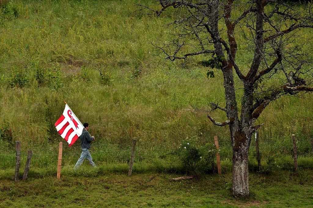 Hombre con una bandera del Jura