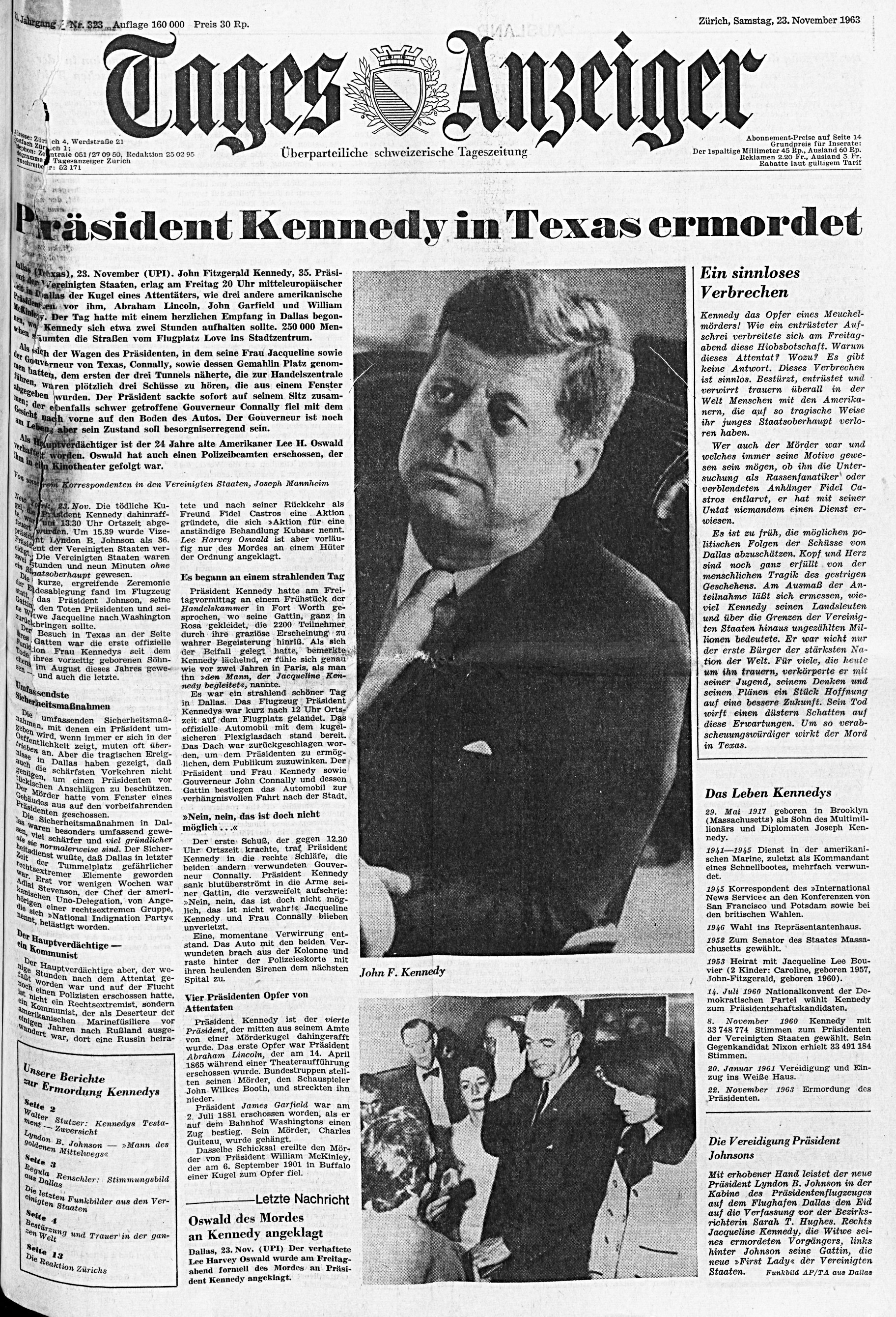 Muerte de JFK en prensa suiza