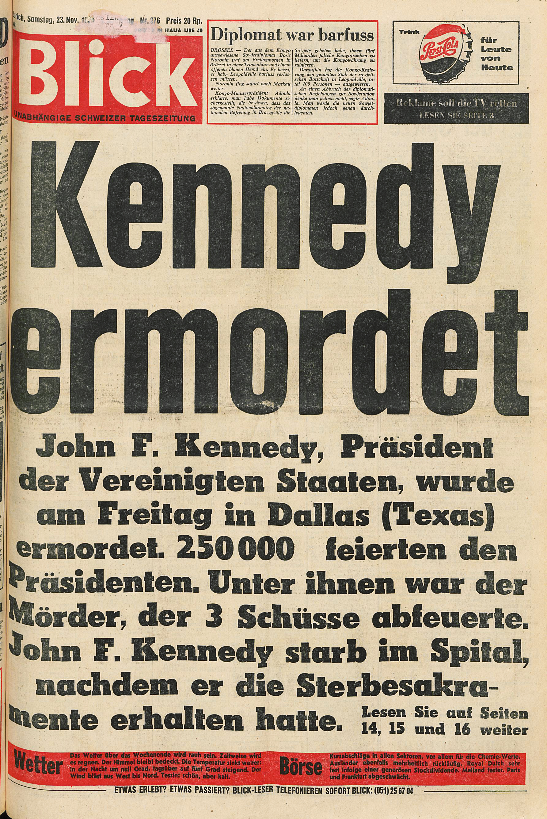 Muerte de JFK en prensa suiza