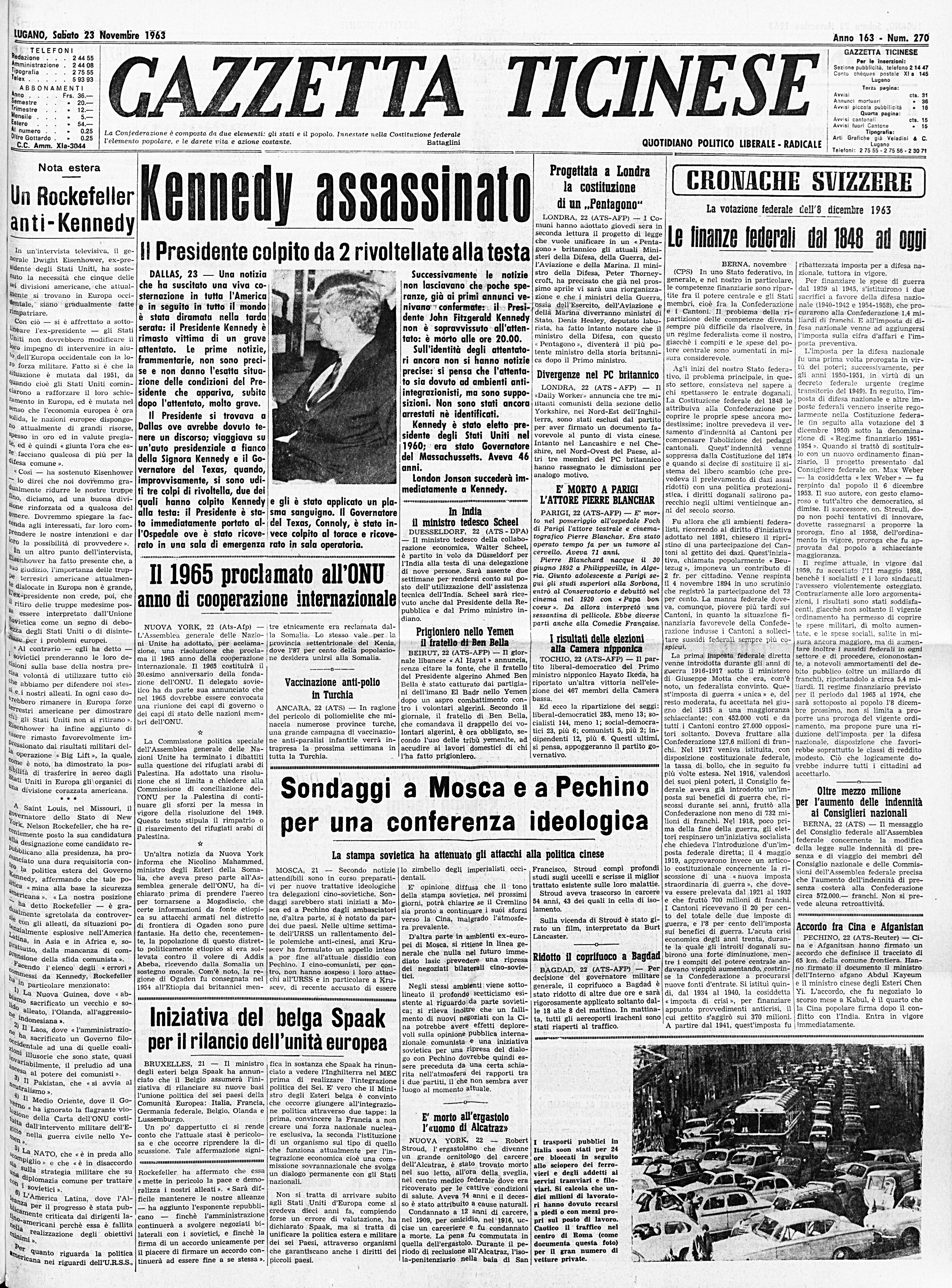 Muerte de JFK en prensa suiza