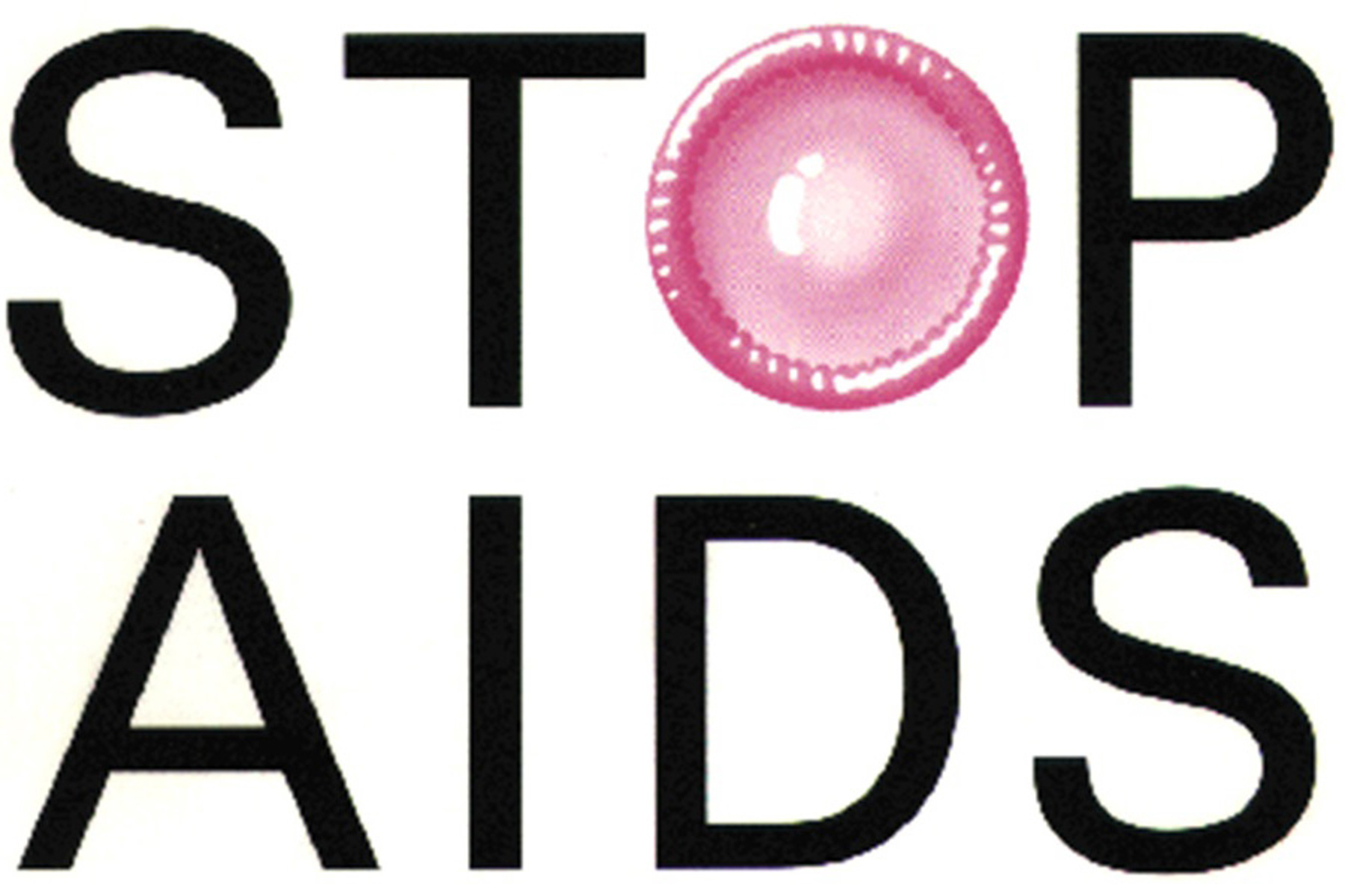 Stop Aids Plakat mit Präservativ im Schriftzug