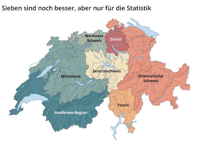 Karte Schweiz der sieben Regionen