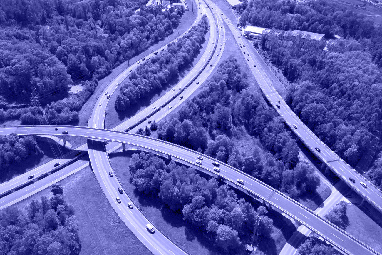 birds-eye view of a motorway network