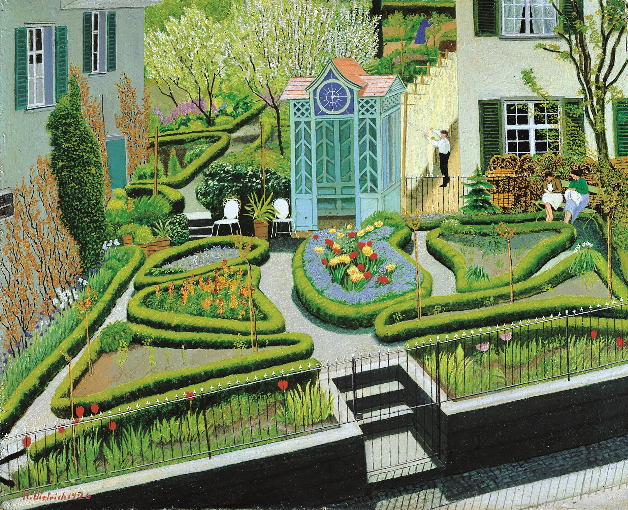 Fotorealistisches Gemälde eines Stadtgartens