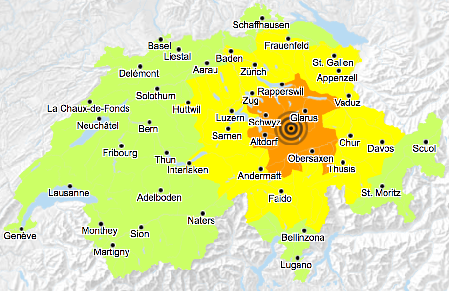 El epicentro del terremoto del 6 de marzo de 2017 se situó en la Suiza Central.