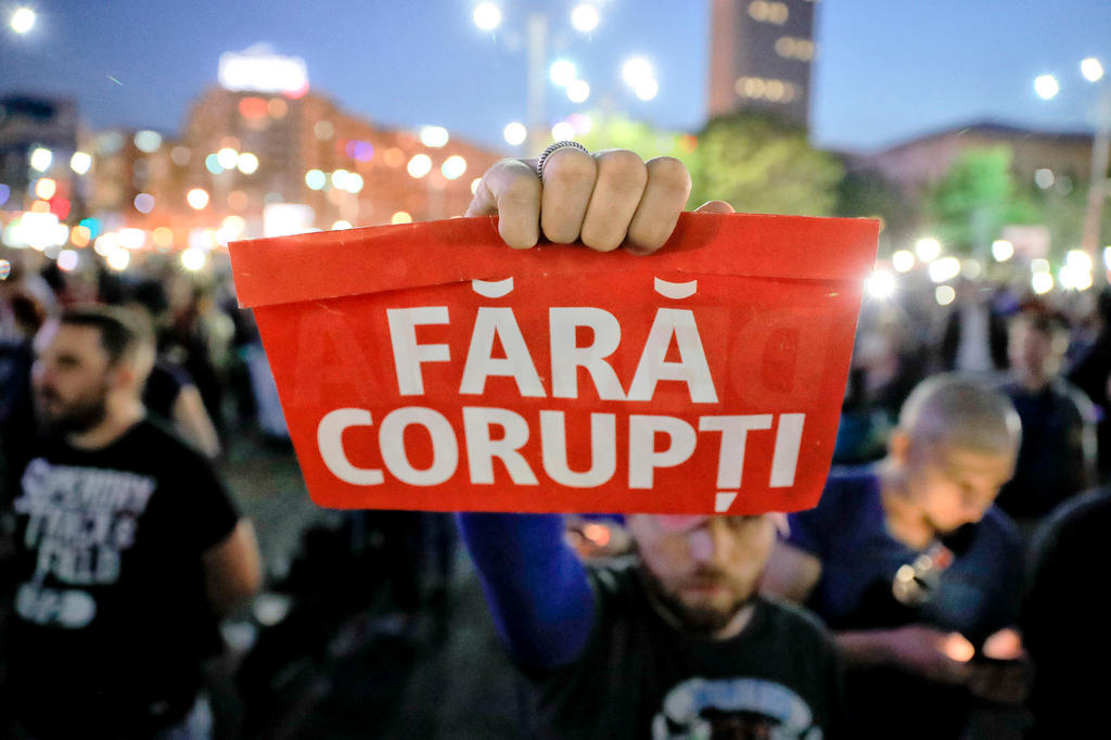 A group of protesters in Romania