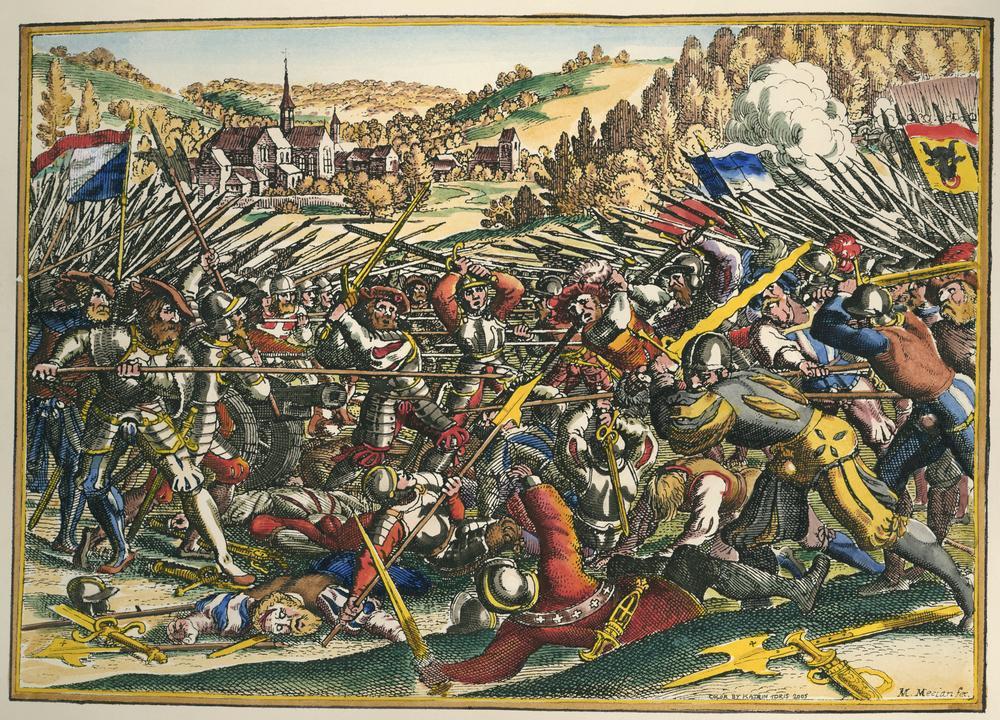 苏黎世与瑞士中部五个天主教州之间的卡佩尔战争。老马特乌斯·梅里安(1593–1650)制作的铜版画。