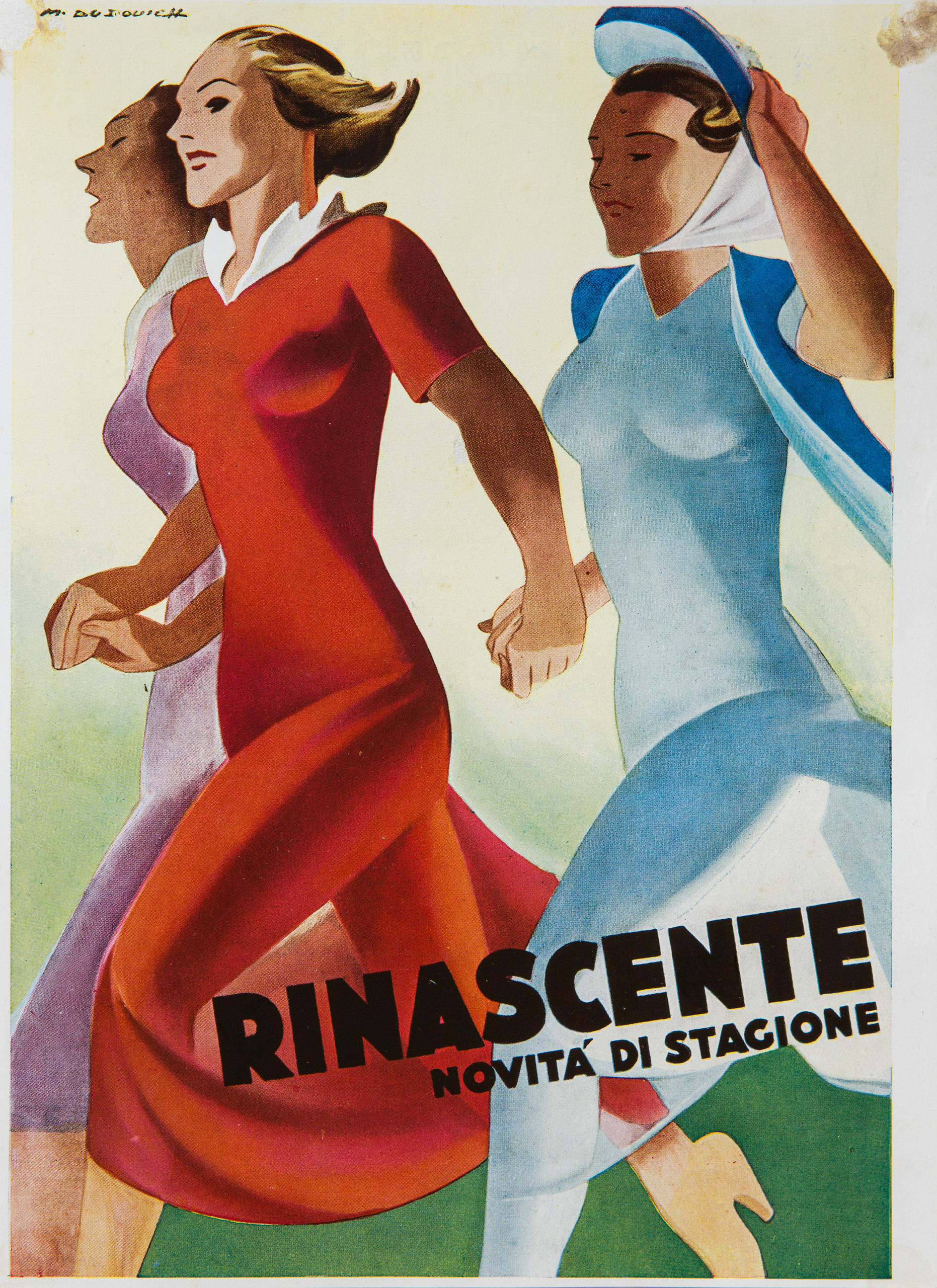 Marcello Dudovich, Rinascente – Novità di stagione, 1940, prova cromolitografica di stampa per manifesto