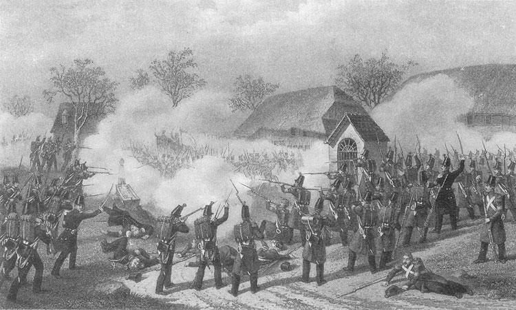 Szene aus dem Sonderbundskrieg von 1847, in dem die Liberalen die Katholisch-Konservativen besiegten.