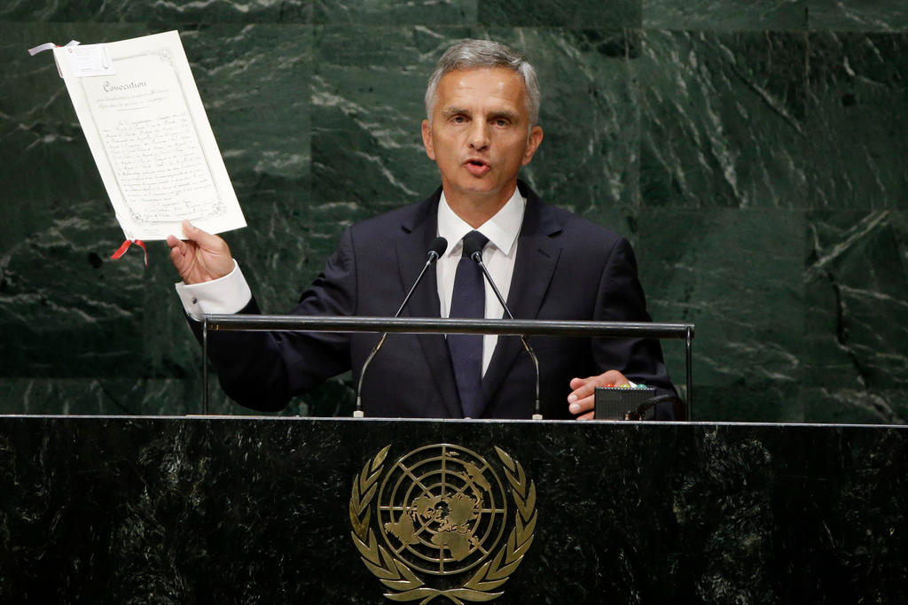 Didier Burkhalter, addresses the 69th session of the United Nations General Assembly