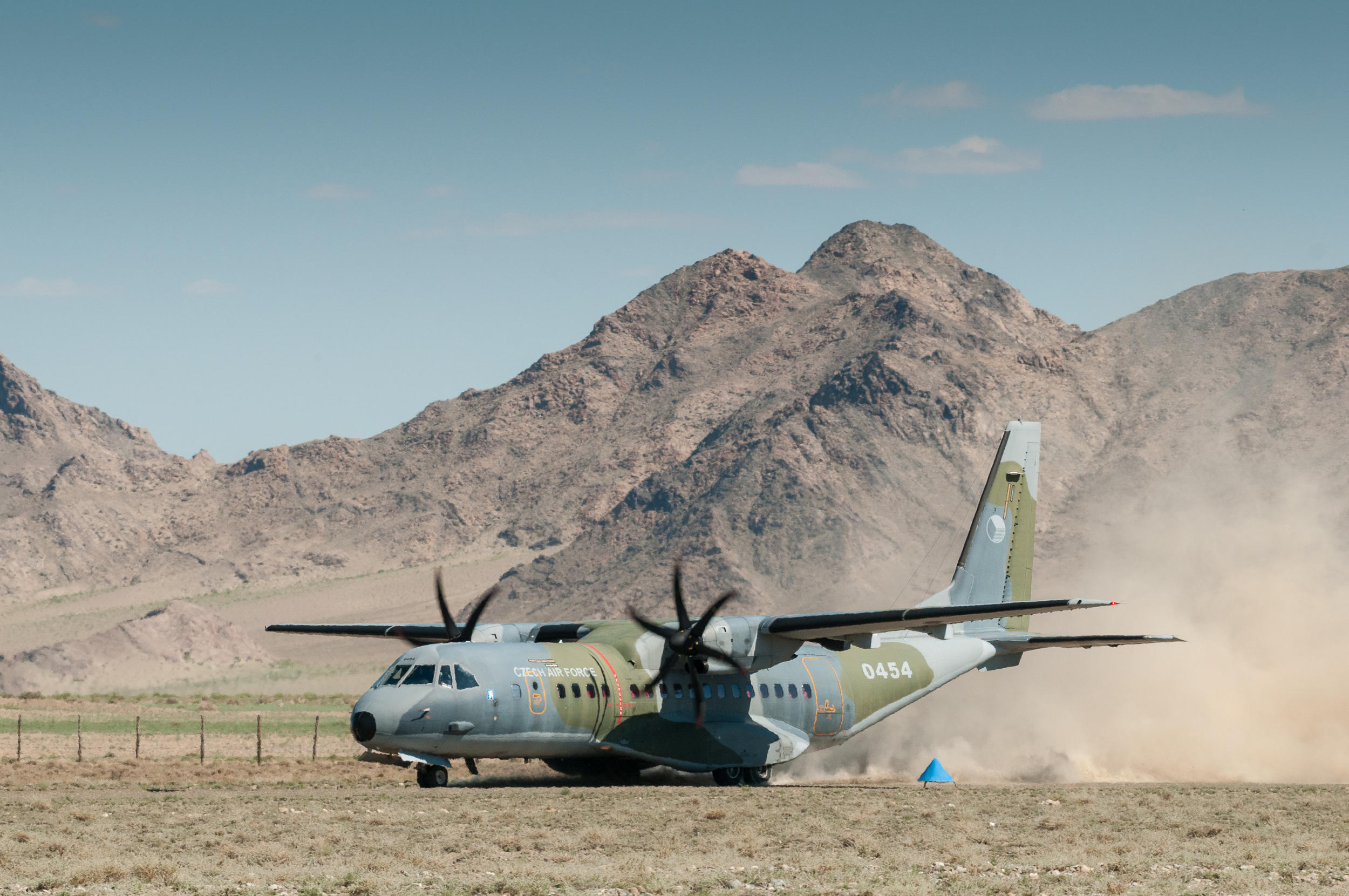 A freight plane lands in Mongolian