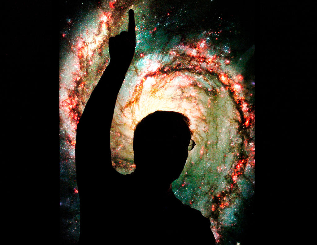 A photo taken by the Hubble Space Telescope of the Whirlpool Galaxy.