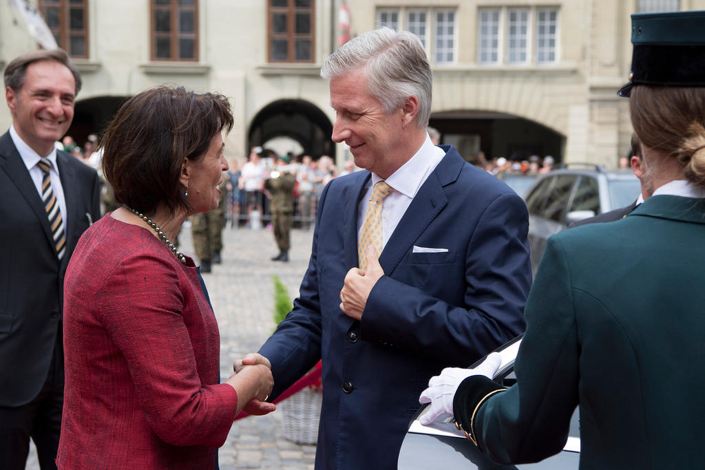 A presidente da Confederação Suíça, Doris Leuthard, e o rei Philippe da Bélgica