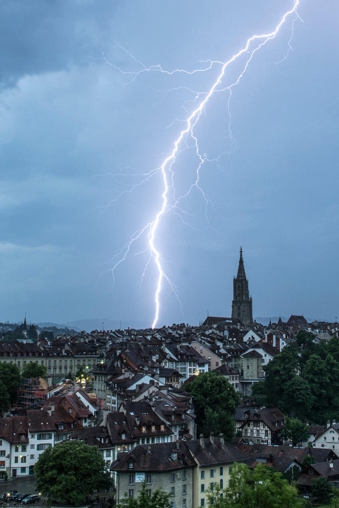 lightning bolt over the city of Bern