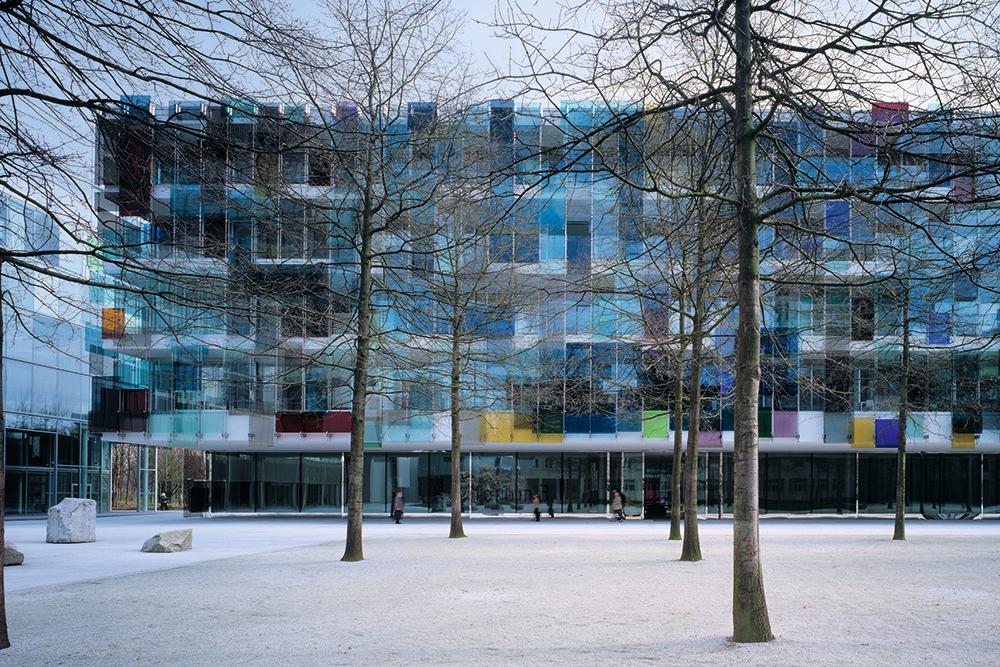 building and trees