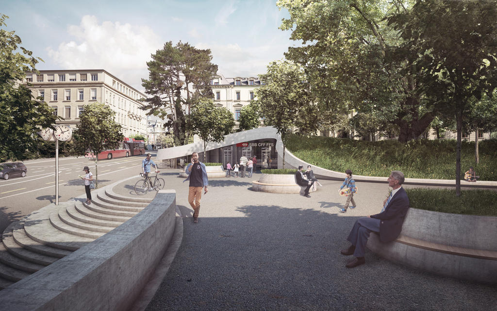 Визуализация компании SBB: так должен будет выглядеть новый выход с Главного вокзала Берна в город. 