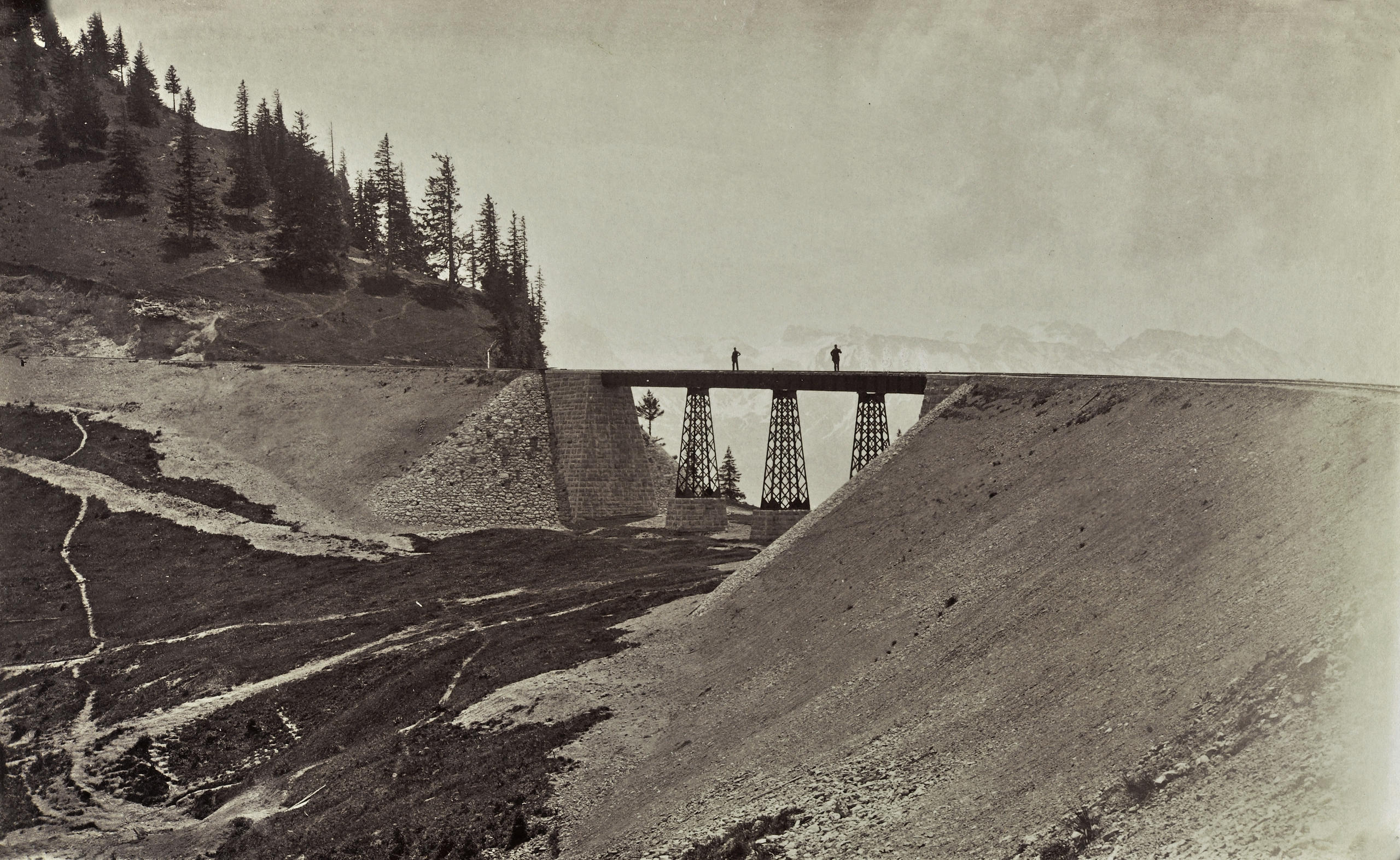 Eine neue Brücke der Rigi-Scheideggbahn, um 1876