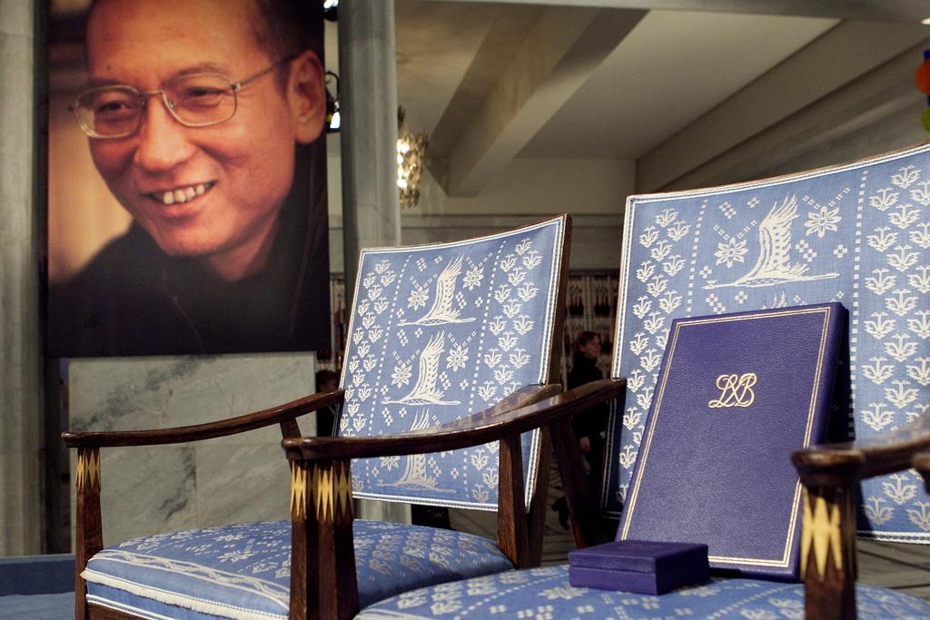 Empty chair, diploma and medal that should have been awarded to the 2010 Nobel Peace Prize winner Liu Xiaobo