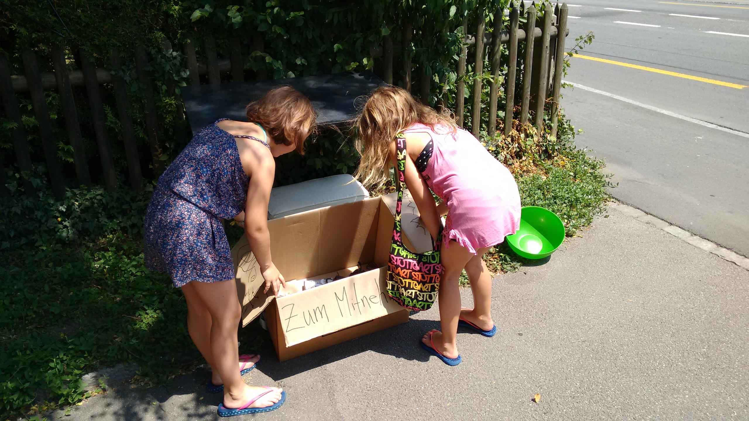 Crianças observando uma caixa grátis