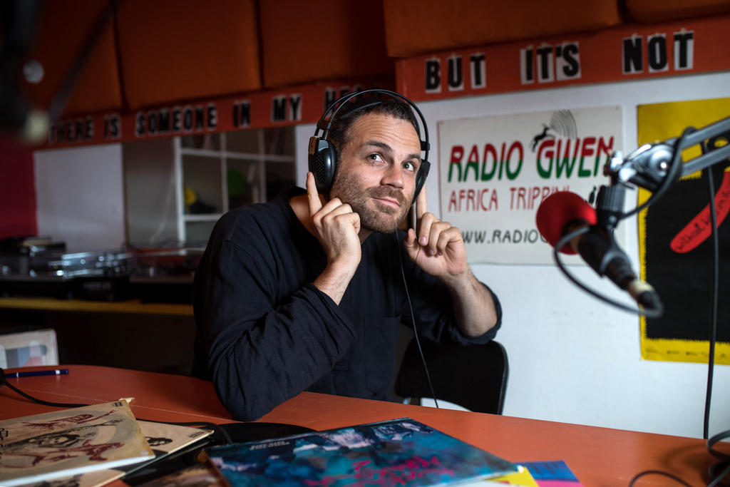 Alan Alpenfelt, a radio and theatre producer, pictured in a studio in Ticino
