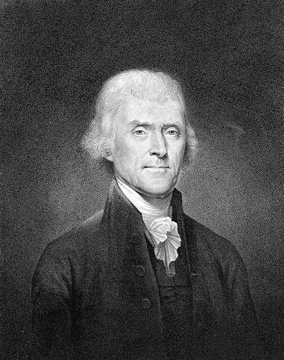Painting of Thomas Jefferson, one of the founding fathers of the US declaration of independence