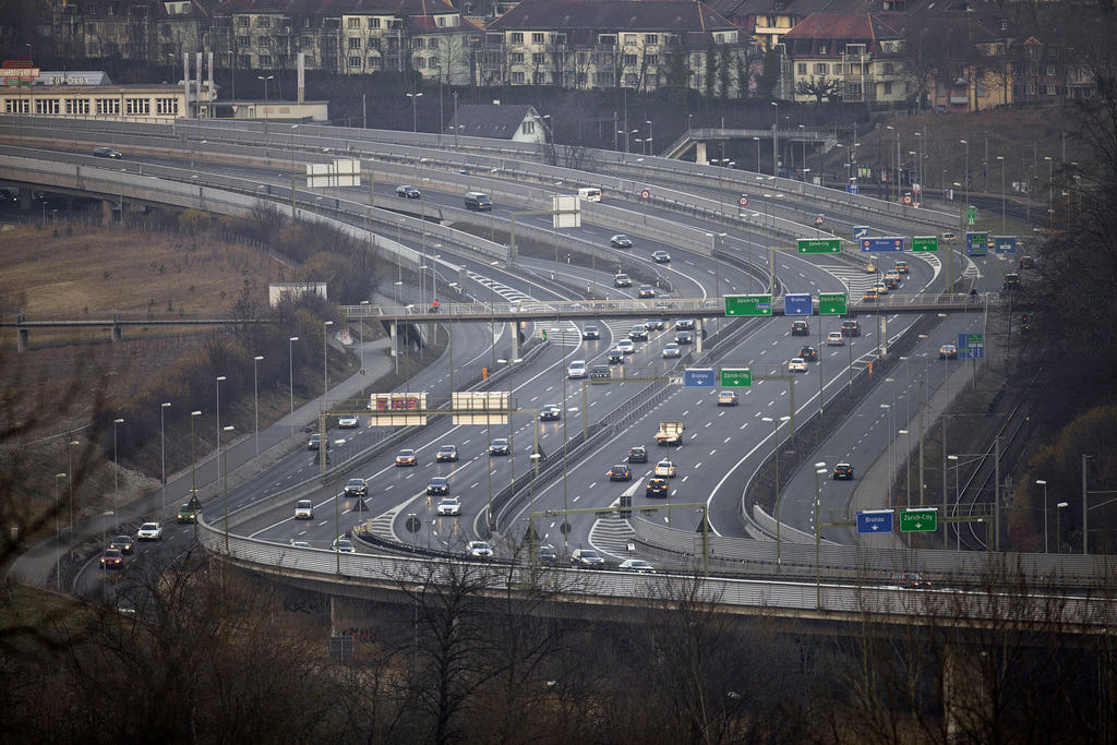 Rush hour traffic on the motorway south of Zurich