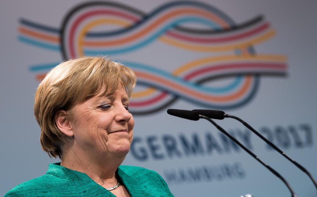 La cancelliera tedesca Angela Merkel alla conferenza stampa di chiusura del G20 di Amburgo.