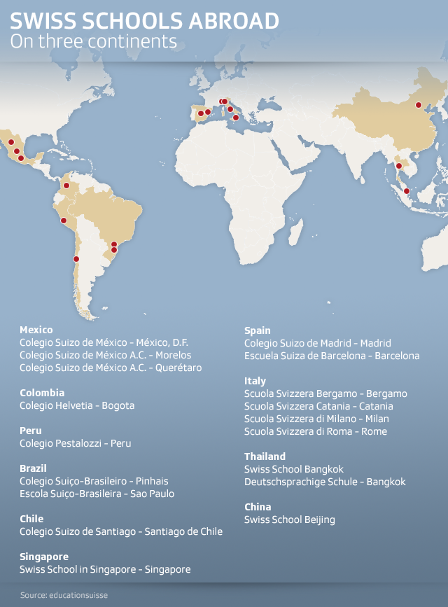 Map showing where Swiss schools located around the world