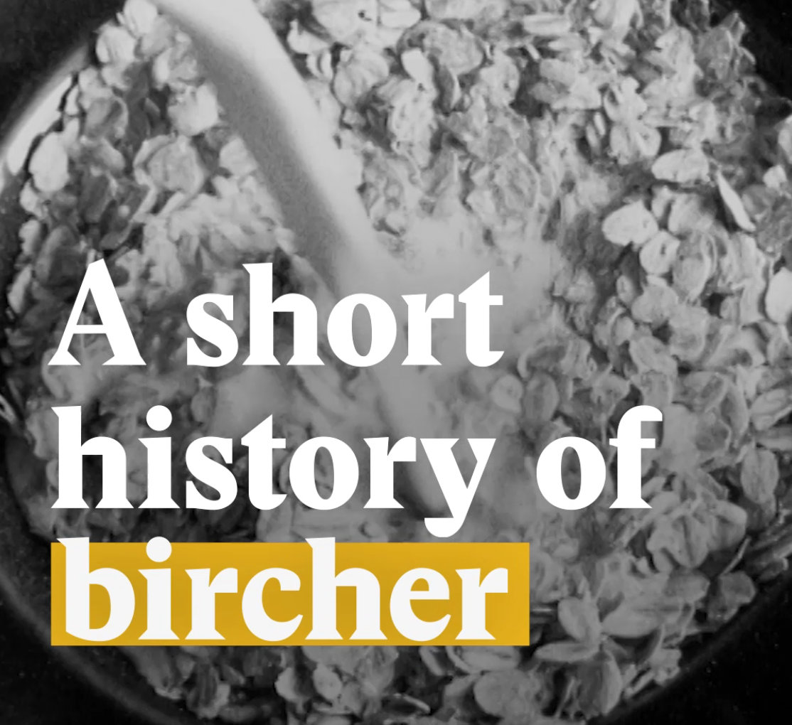 A cover image for a Nouvo video about birchermuesli.