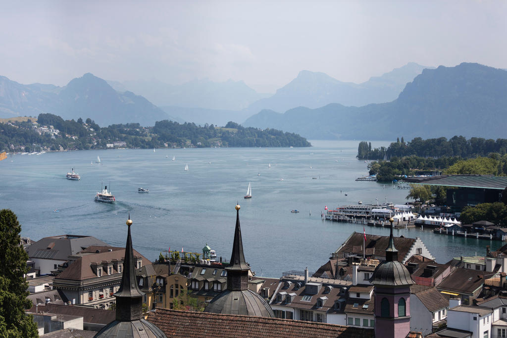 View from the Museggwall to the lake basin of Lucerne,