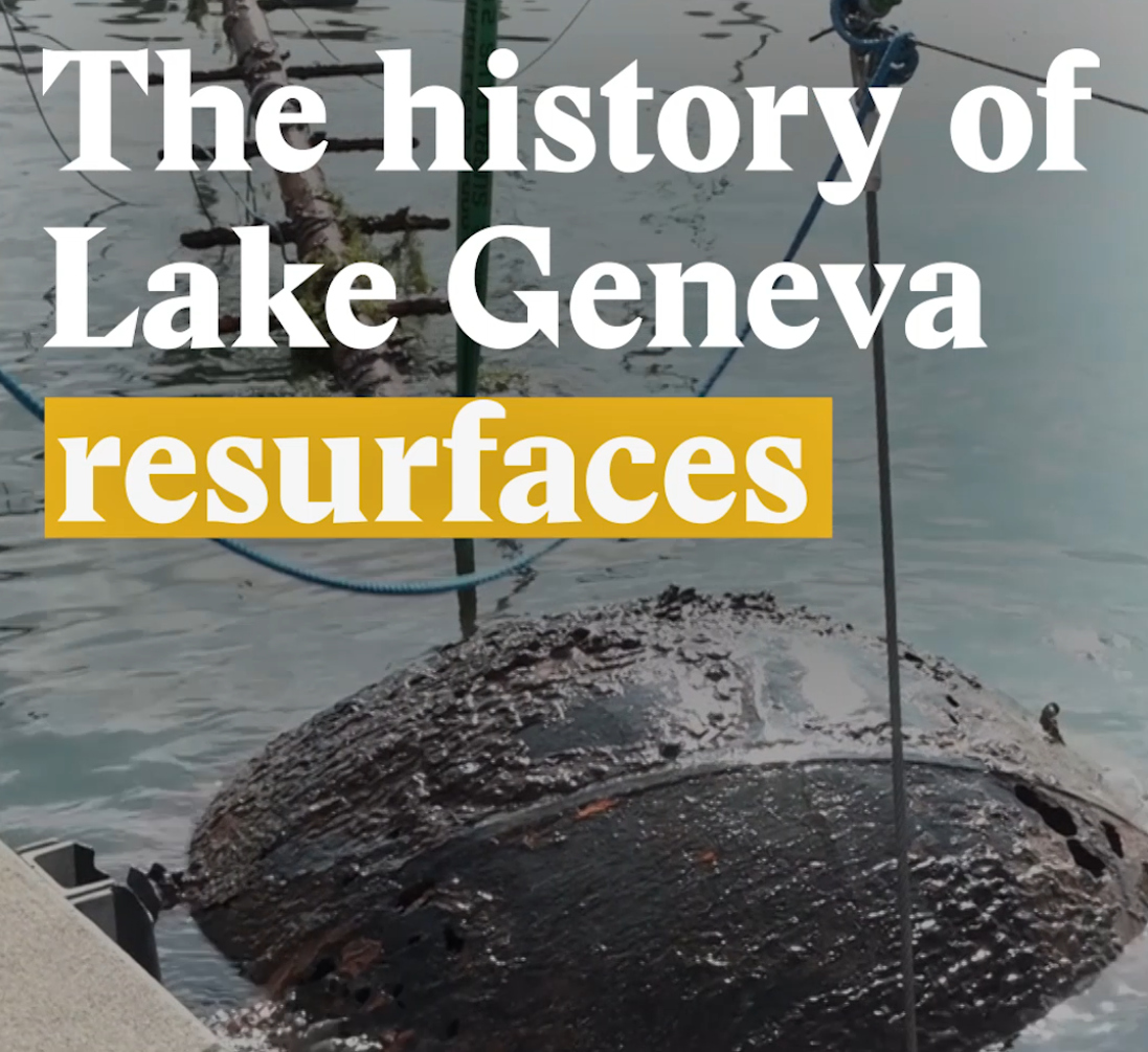 A cover image for a Nouvo video about a piece of history of Lake Geneva.