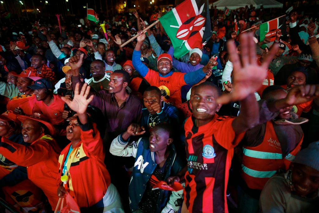 crowd celebrating election victory in Kenya