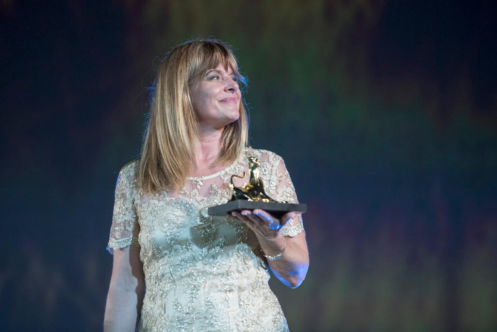 Nastassja Kinski on stage in the Piazza Grande of the 70th Locarno Film Festival