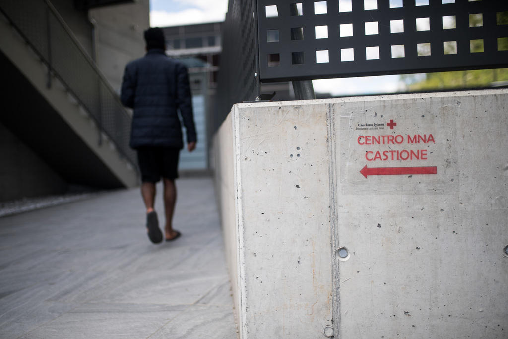 The entrance to a Red Cross unaccompanied minors centre in Castione, in canton Ticino