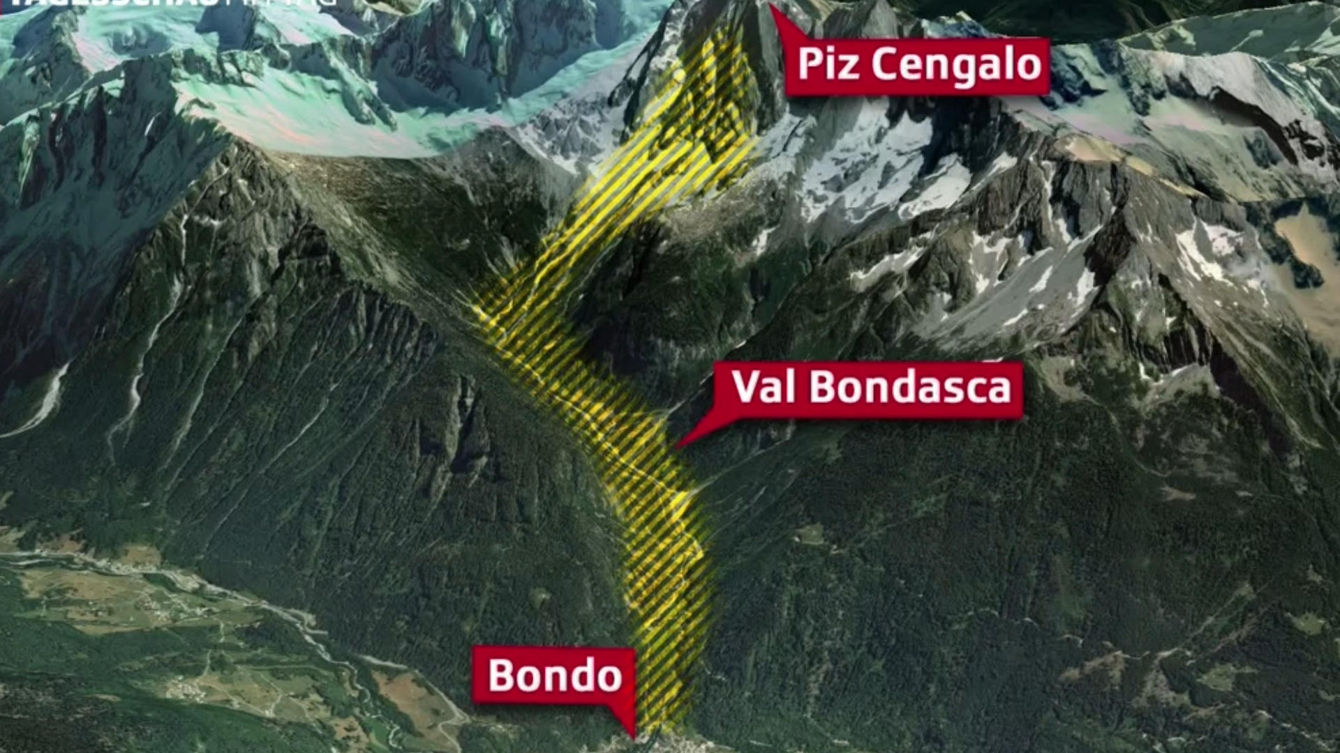 map of mountain range where mudslide happened, Graubünden