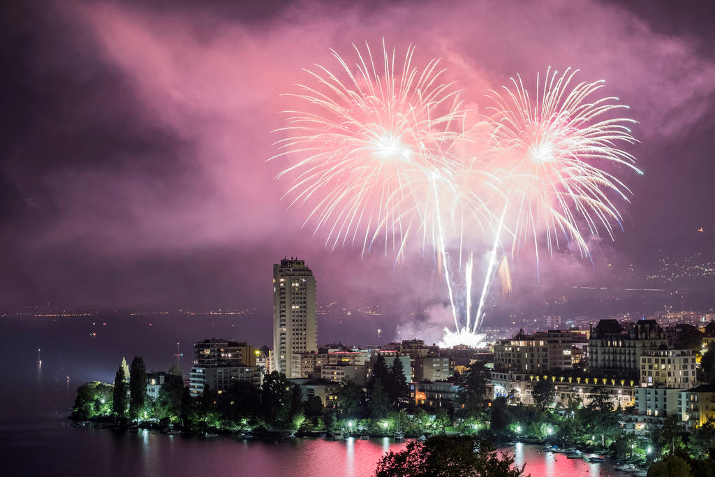The traditional fireworks, during the Swiss National Day, in Montreux, Switzerland, Tuesday, August 1, 2017