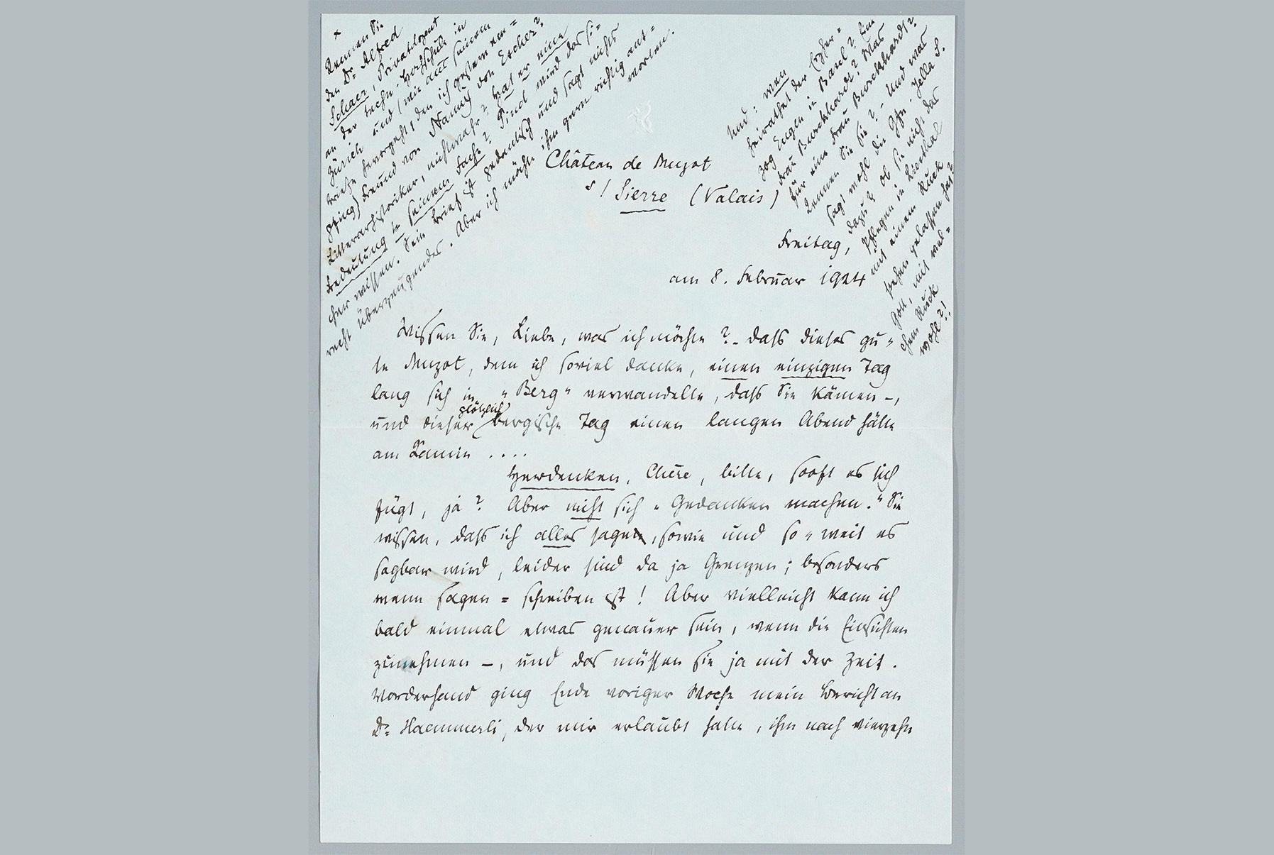 Carta de Rainer Maria Rilke escrita en el Valais.