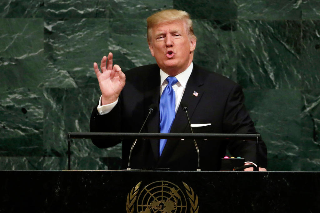 Il presidente americano Donald Trump sul podio dell ONU: pronto ad annientare la Corea del Nord