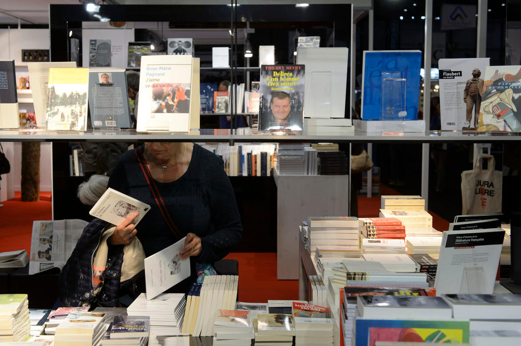 books in Geneva, on shelves