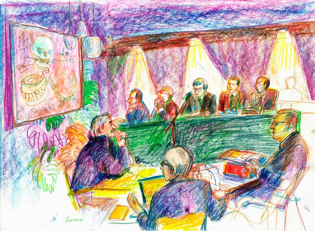 Eine Gerichtszeichnung zeigt den Kindermörder Werner Ferrari