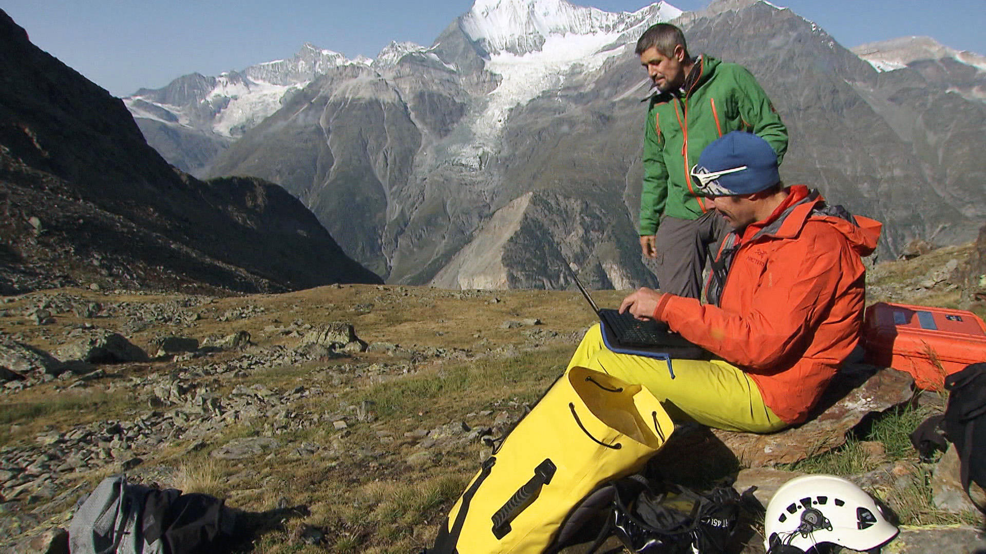 Researchers on a mountain