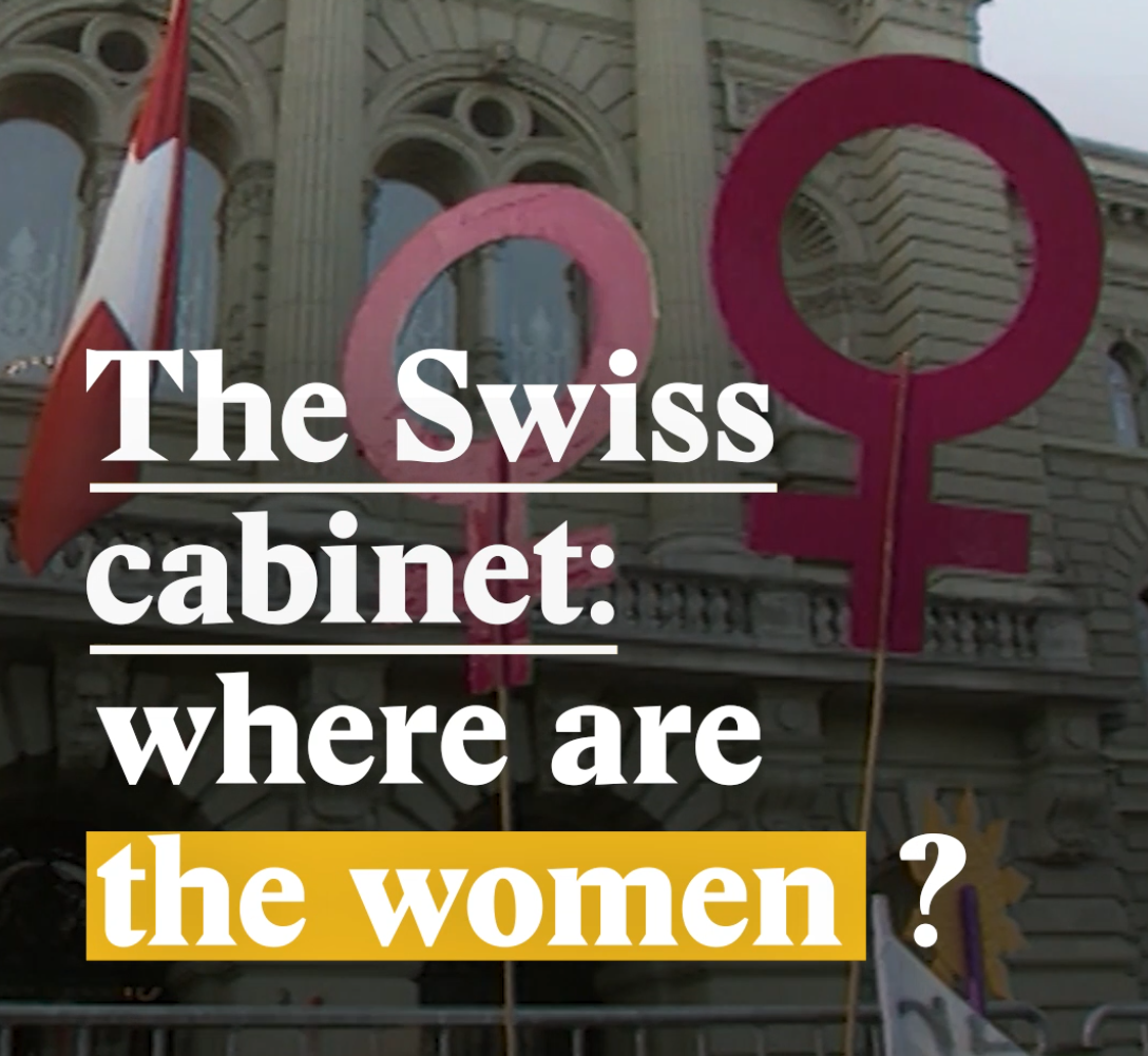 A cover image for a Nouvo video about women in the Swiss Parliament.