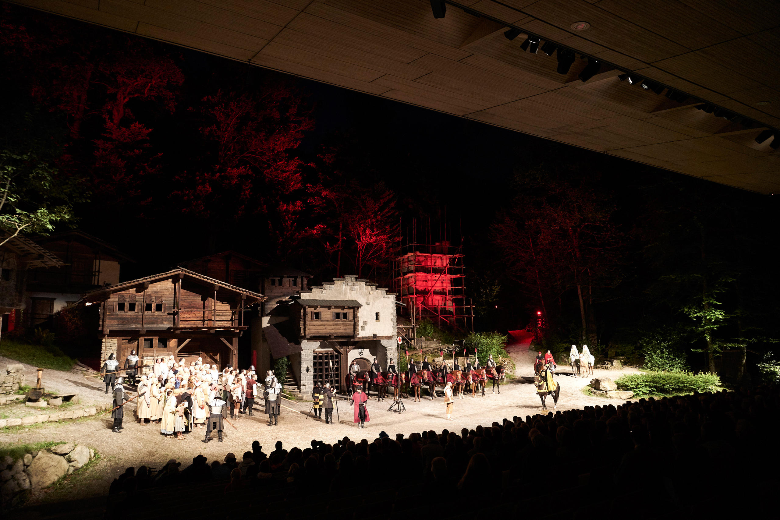 The stage set as viewed from the tribune.