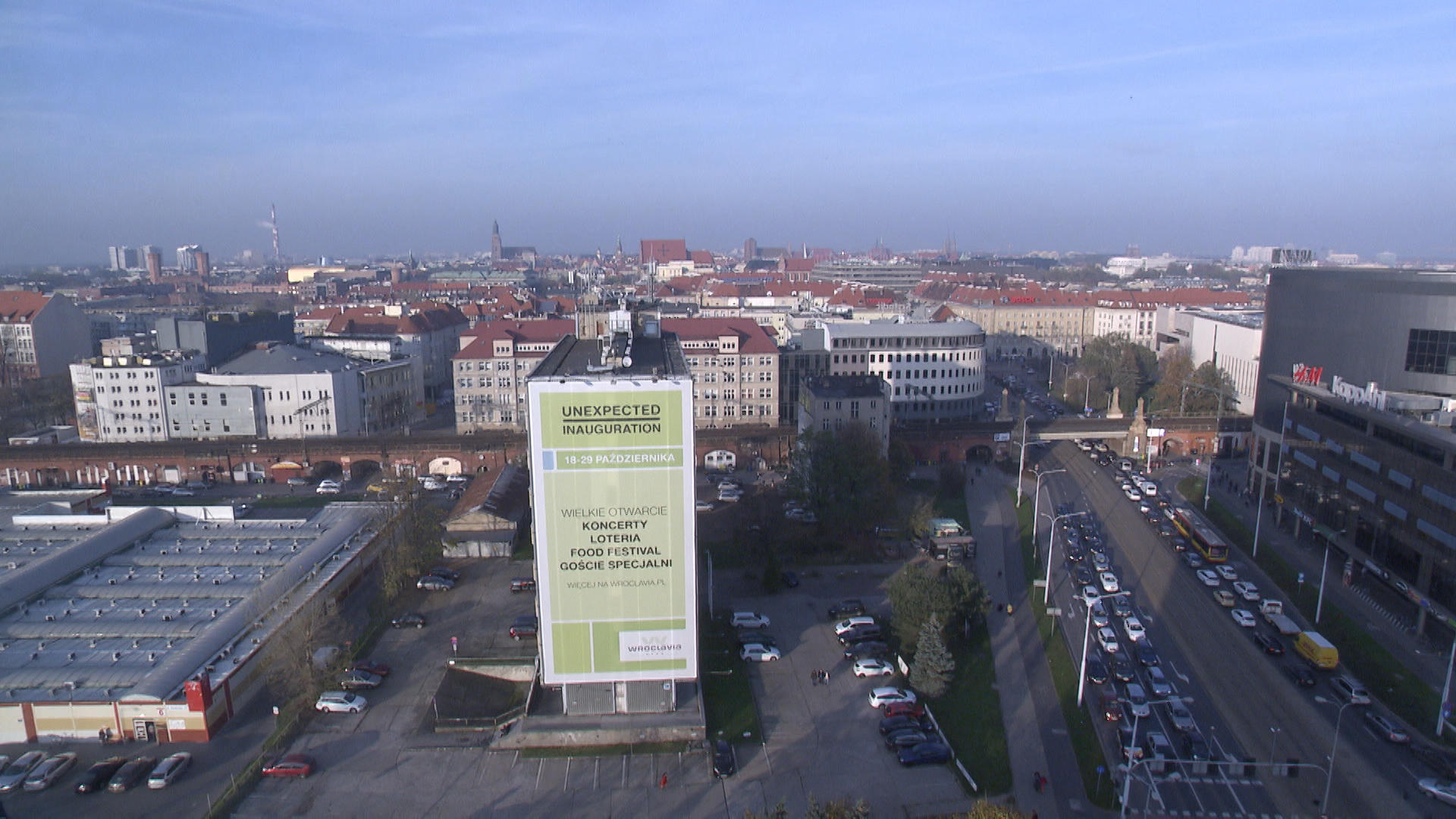 wide overhead view of city