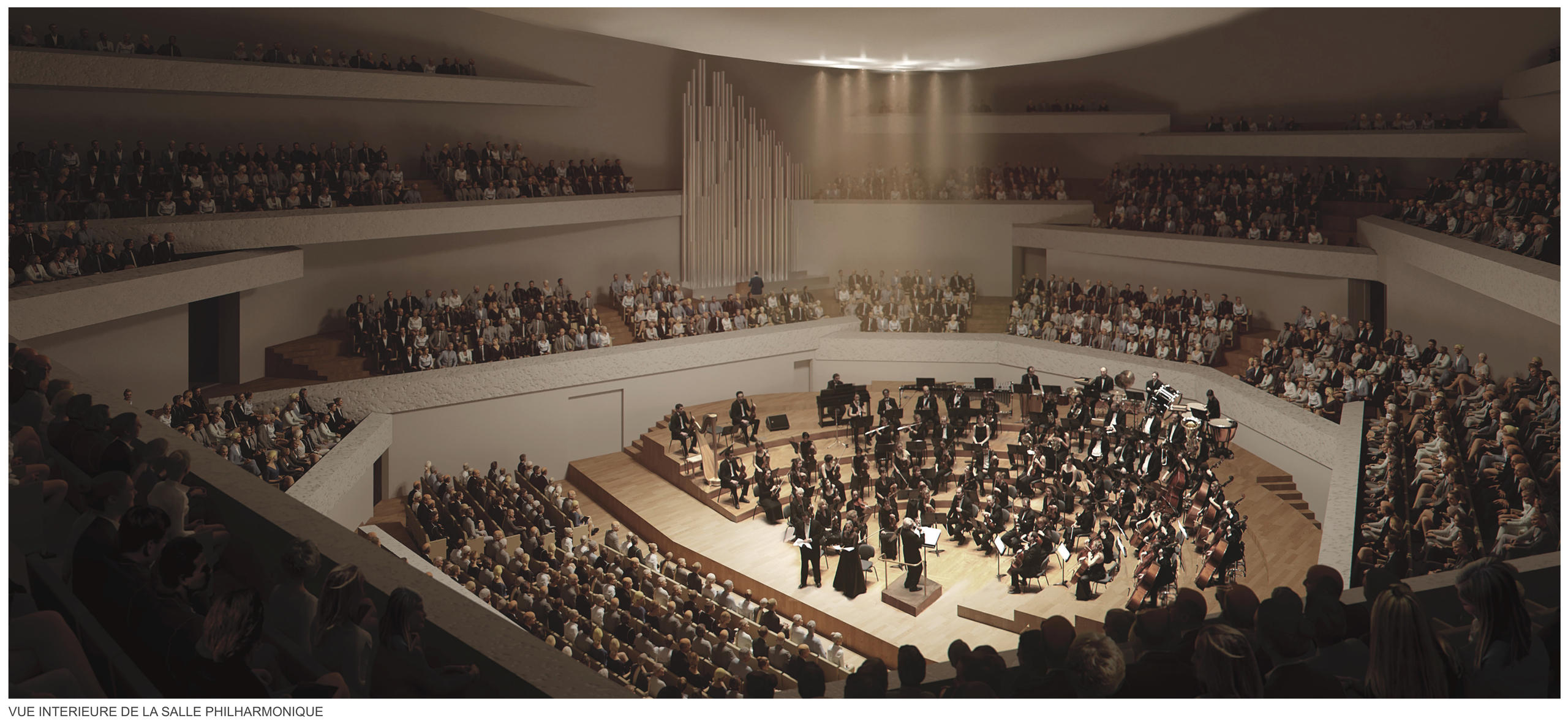 View inside the philharmonic hall at the City of Music complex in Geneva