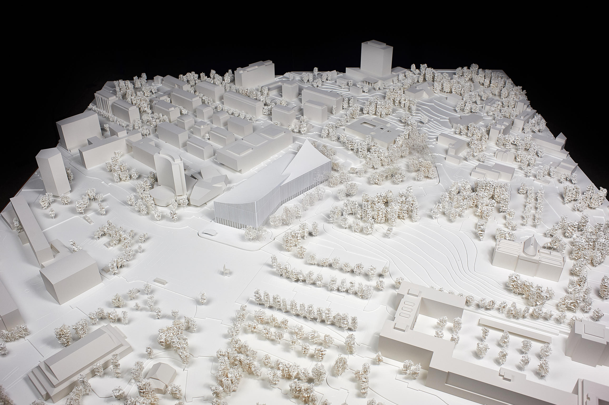 Model showing the City of Music Complex (centre) and UN Palais des Nations (bottom right)