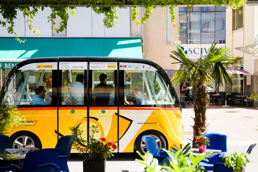 Driverless bus in the Swiss city of Sion.