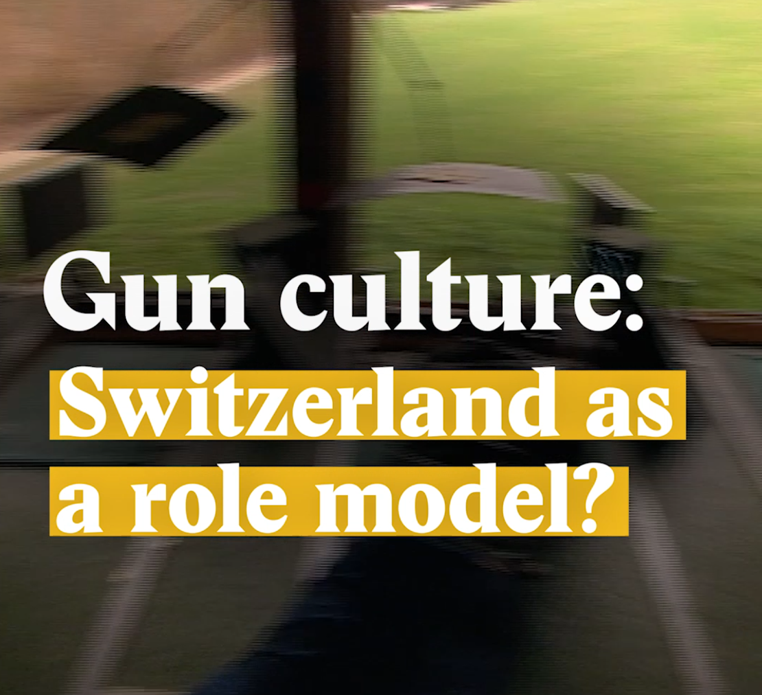 A cover image for a Nouvo video about gun culture in Switzerland and the US.